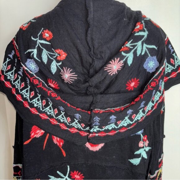 CAITE Embroidered Black Open Front Cardigan with Hood Boho Festival Style Small - Picture 6 of 14